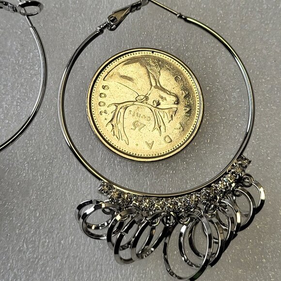 Silver Tone Hoops With Rings - Picture 10 of 14